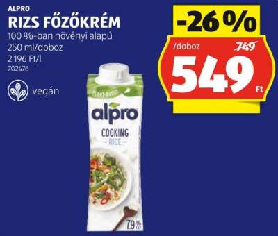 ALPRO RIZS FŐZŐKRÉM