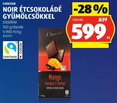 CHOCEUR NOIR ÉTCSOKOLÁDÉ GYÜMÖLCSÖKKEL