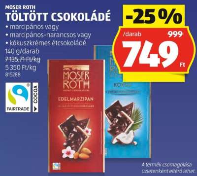 MOSER ROTH TÖLTÖTT CSOKOLÁDÉ