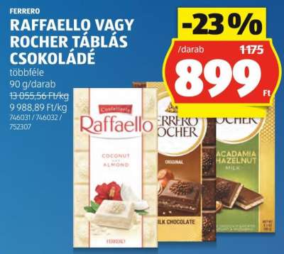 FERRERO RAFFAELLO VAGY ROCHER TÁBLÁS CSOKOLÁDÉ