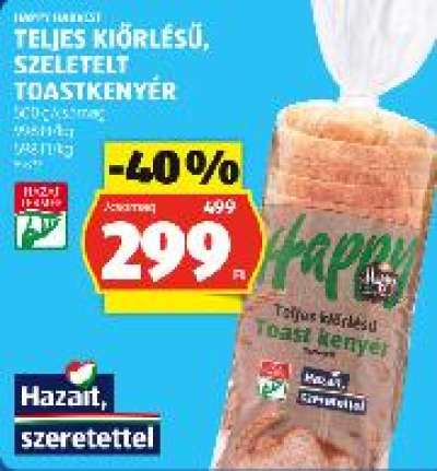 HAPPY HARVEST TELJES KIŐRLÉSŰ, SZELETELT TOASTKENYÉR