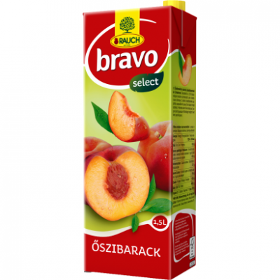 Rauch Bravo őszibarack gyümölcsital cukorral és édesítőszerekkel, C-vitaminnal 1,5 l