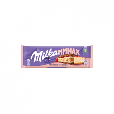 Milka alpesi tejcsokoládé sajttortaízű krémtöltelékkel, epres töltelékkel és keksszel 300 g