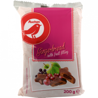 Auchan Kedvenc Puszedli csokoládéba mártott gyümölcs töltelékkel 200 g