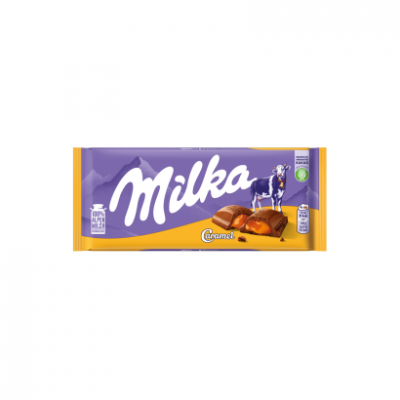 Milka alpesi tej felhasználásával készült tejcsokoládé karamellás töltelékkel 100 g