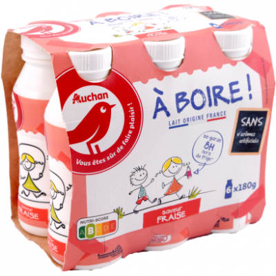 Auchan Kedvenc Zsírszegény, cukrozott, epres ízesítésű ivójoghurt Zsírtartalom 1,3 % (m/m). Kalciumforrás. 6x180 g