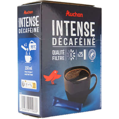 Auchan Kedvenc Liofilizált instant kávé tasakos koffeinmentes 25 x 2 g Intenzitás 6
