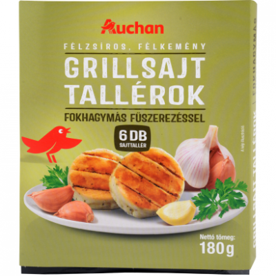 Auchan Kedvenc félzsíros, félkemény grillsajt tallérok fokhagymás fűszerezéssel 6 db 180 g