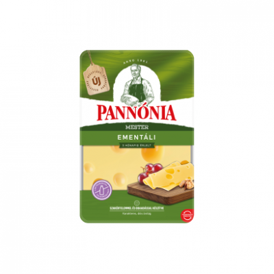 Pannónia Mester Ementáli szeletelt, zsíros, kemény, erjedési lyukas sajt 125 g