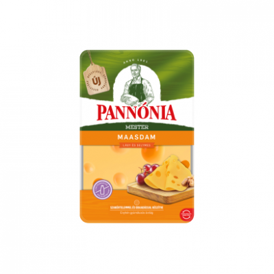 Pannónia Mester Maasdam szeletelt, zsíros, félkemény, erjedési lyukas sajt 125 g