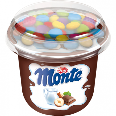 Zott Monte UHT csokoládés-mogyorós tejalapú desszert kakaós drazséval 70 g