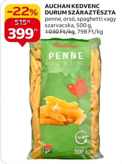 Auchan Kedvenc durum száraztészta