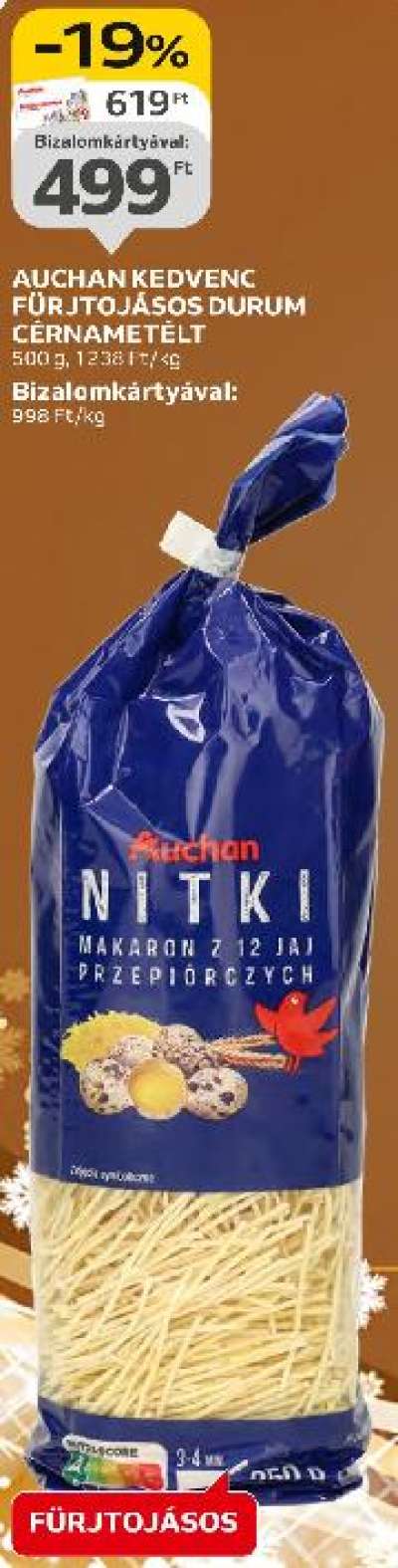Auchan kedvenc fürjtojásos durum cérnametélt