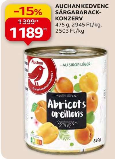 Auchan kedvenc sárgabarack konzerv