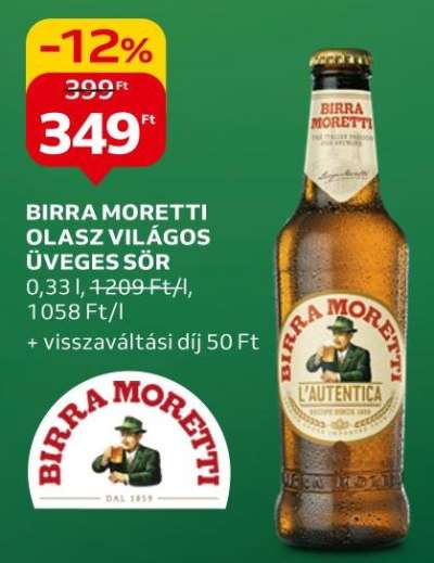 Birra Moretti Olasz világos üveges sör