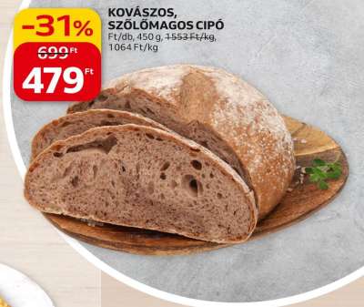 Kovászos, szőlőmagos cipó