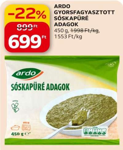 Ardo gyorsfagyasztott sóskapüré adagok