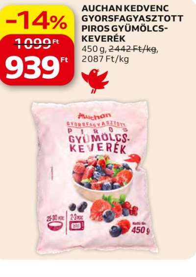 Auchan AUCHAN KEDVENC GYORSFAGYASZTOTT PIROS GYÜMÖLCS-KEVERÉK