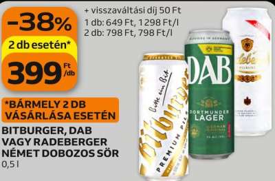 BITBURGER, DAB VAGY RADEBERGER NÉMET DOBOZOS SÖR