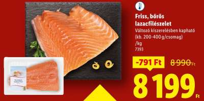 Friss, bőrös lazacfilé szelet