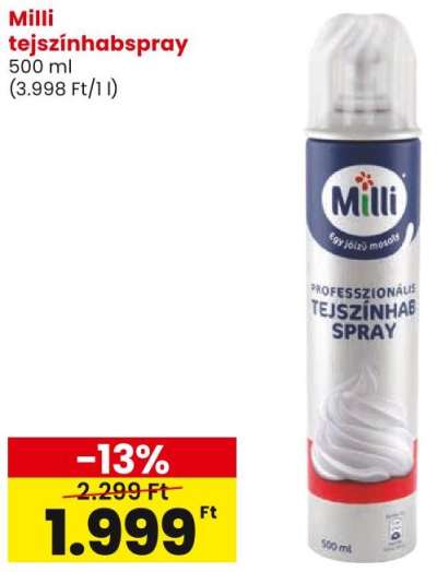 Milli tejszínhabspray