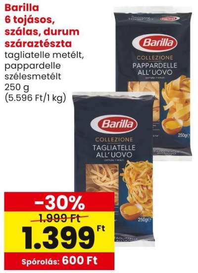 Barilla 6 tojásos, szálas, durum száraz tészta