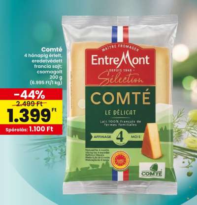 EntreMont Comté 4 hónapig érlelt, eredetvédett francia sajt