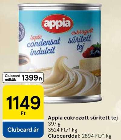 appia cukrozott sűrített tej