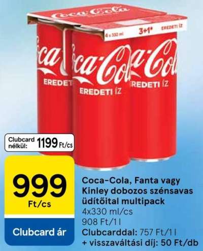 Coca-Cola, Fanta vagy Kinley dobozos szénsavas üdítőital multipack