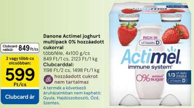 Danone Actimel joghurt multipack 0% hozzáadott cukorral