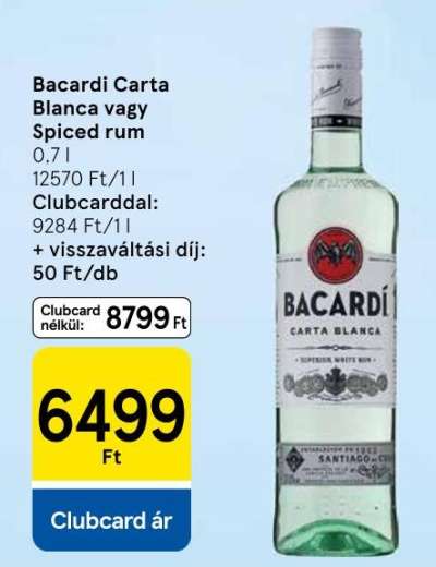 Bacardi Carta Blanca vagy Spiced rum