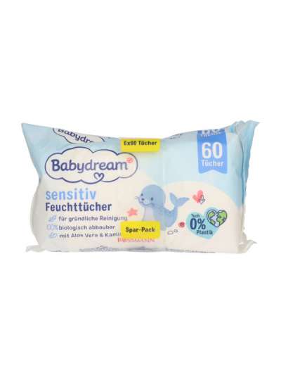 Babydream Sensitive törlőkendő (6x60 db) - 360 db