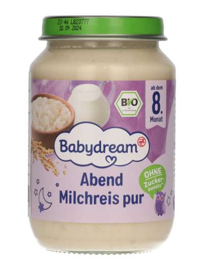 Babydream bio 8 hónapos kortól natur tejberizs - 190 g