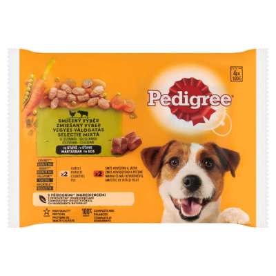 Pedigree Vital Protection felnőtt teljes értékű alutasak kutyáknak, csirke és marhahússal mártásban (4x100 g) - 400 g