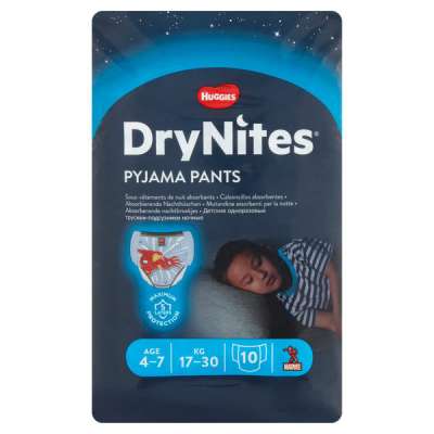 Huggies DryNites éjszakai bugyipelenka fiúknak 4-7 éves korig, 17-30 kg - 10 db