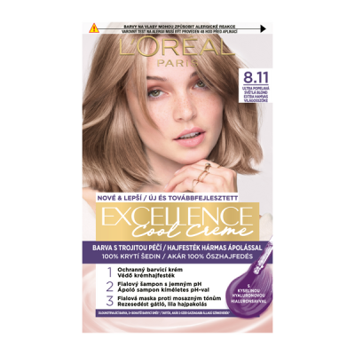 L'Oréal Paris Excellence krémes, tartós hajfesték COOL CRÉME  8.11 Extra hamvas világosszőke - 1 db