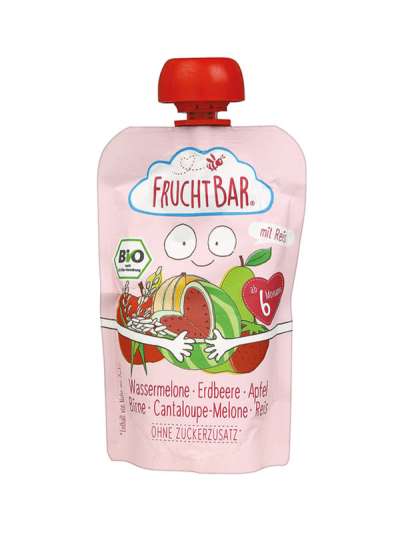 Fruchtbar Bio gyümölcspüré görögdinnye - eper - alma - körte - sárgadinnye - rizs 6 hónapos kortól - 100 g