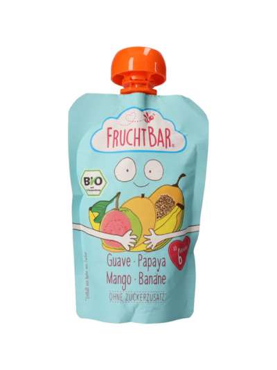 Fruchtbar Bio gyümölcspüré 6 hónapos kortól guava - papaya - mangó - banán - 100g