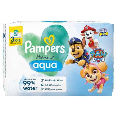 Pampers Harmonie Aqua Mancs őrjárat nedves törlőkendő (3x48 db) - 144 db