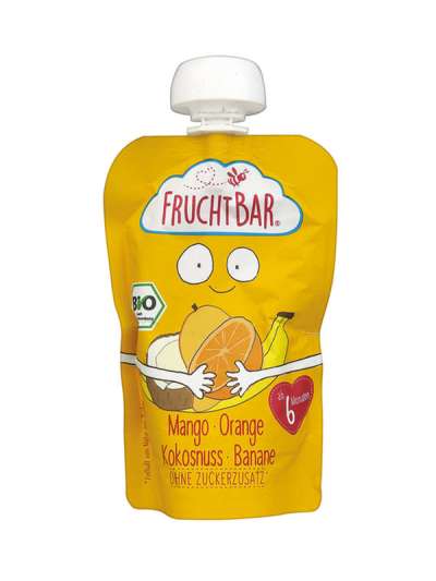 Fruchtbar mangó - narancs - kókusz - banán gyümölcspüré 6 hónapos kortól - 100 g