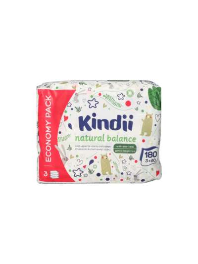 Kindii Natural Balance törlőkendő (3x60) - 180 db