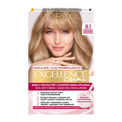 L'Oréal Paris Excellence krémes, tartós hajfesték 8.1 világos hamvasszőke - 1 db