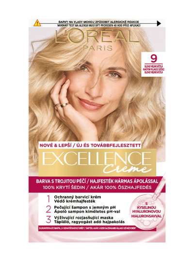 L'Oréal Paris Excellence krémes, tartós hajfesték 9 nagyon világos szőke - 1 db