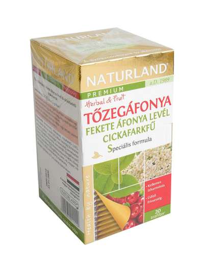 Naturland Prémium tőzegáfonya fekete áfonya levél cickafarkfű tea - 20 db