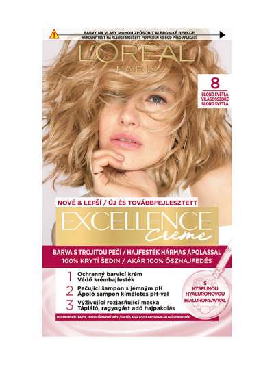 L'Oréal Paris Excellence krémes, tartós hajfesték 8 világosszőke - 1 db