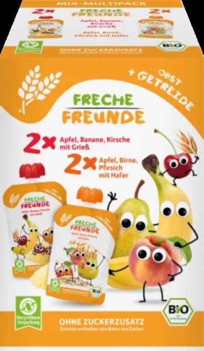 Freche Freunde Bio reggeliző gyümölcs és gabona mix 6 hónapos kortól - 4x100 g