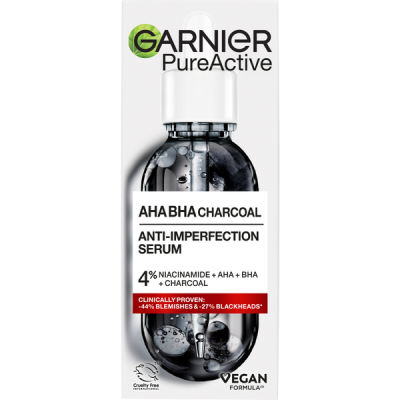 Garnier Pure Active bőrhibák elleni szérum AHA + BHA + aktív szén - 30 ml