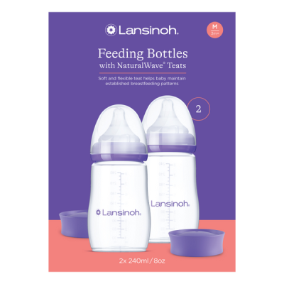 Lansinoh cumisüveg közepes folyású etetőcumival + fedéllel, 240 ml - 2 db