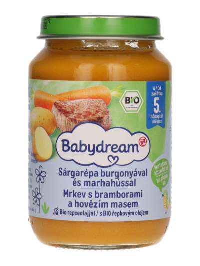 Babydream Bébiétel Sárgarépa Burgonya Marhahús Ízesítássel 4H/5 Hónapos Kortól - 190 g
