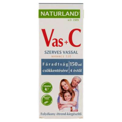 Naturland Vas+C folyékony étrend-kiegészítő készítmény, narancs ízű - 150 ml